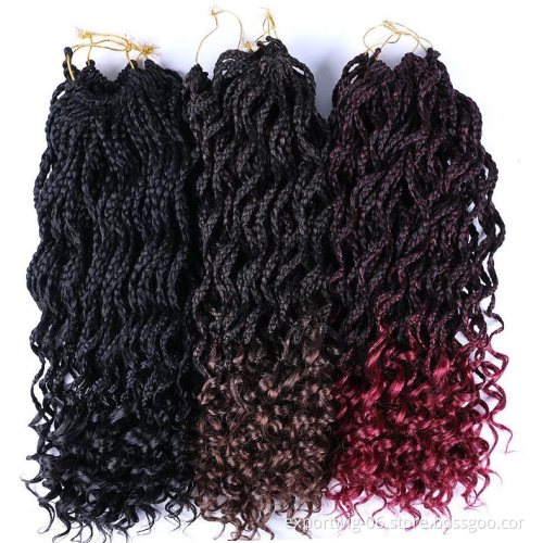 Wholesale Curly Box Twist Crochet Braids Hair Extensions Box Braiding Hair Synthetic Fiber Ombre Color For Women 18 Inches
